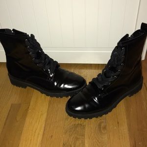 Black patent leather combat boots size 7